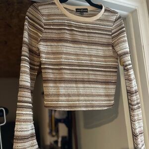 Juniors' Almost Famous Bell Sleeve Cropped Crochet T-Shirt